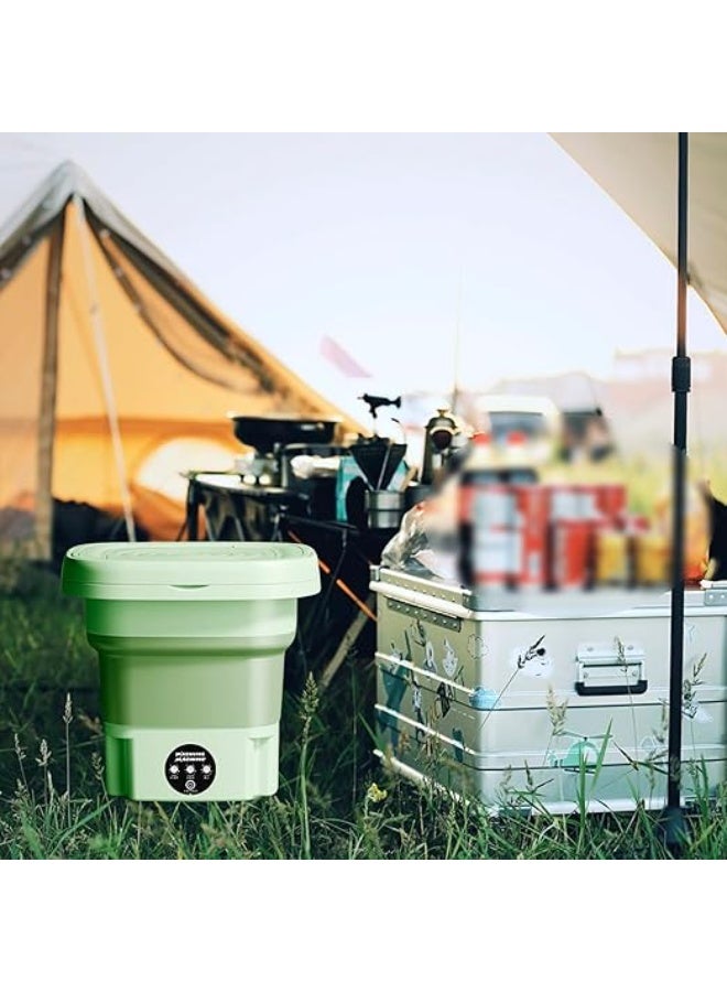 غسالة صغيرة قابلة للطي أوتوماتيكية للملابس – غسالة محمولة وخفيفة الوزن لغسل الملابس الداخلية والقطع الصغيرة للسفر والتخييم والشقق (لون أخضر) - Image 5