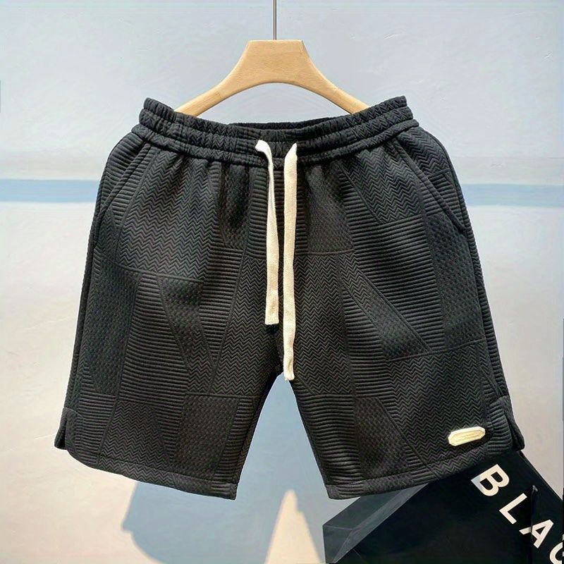 Wavy Pattern Casual Shorts Men Summer Hip-Hop 9002-Black  - Image 4