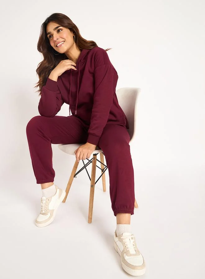 فيميلا جوغر فليس سادة بلون بورغندي