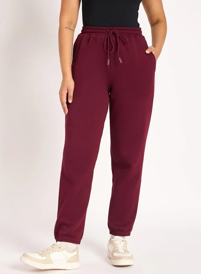 Femmella  Women Burgundy Fleece Joggers for Women | Best Price UAE