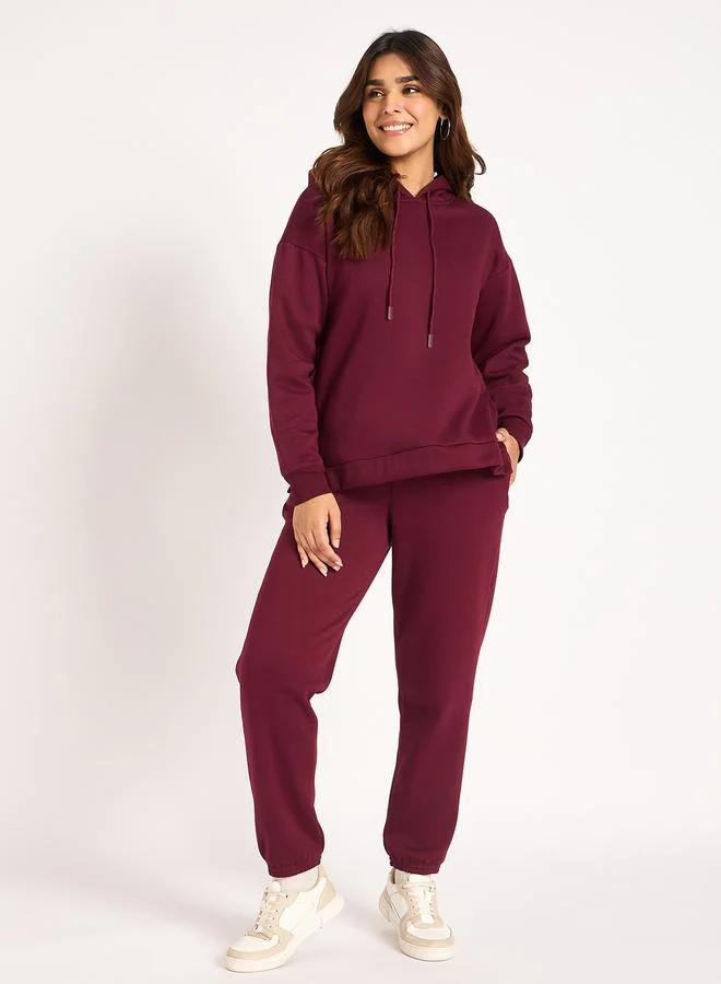 Women Burgundy Fleece Joggers