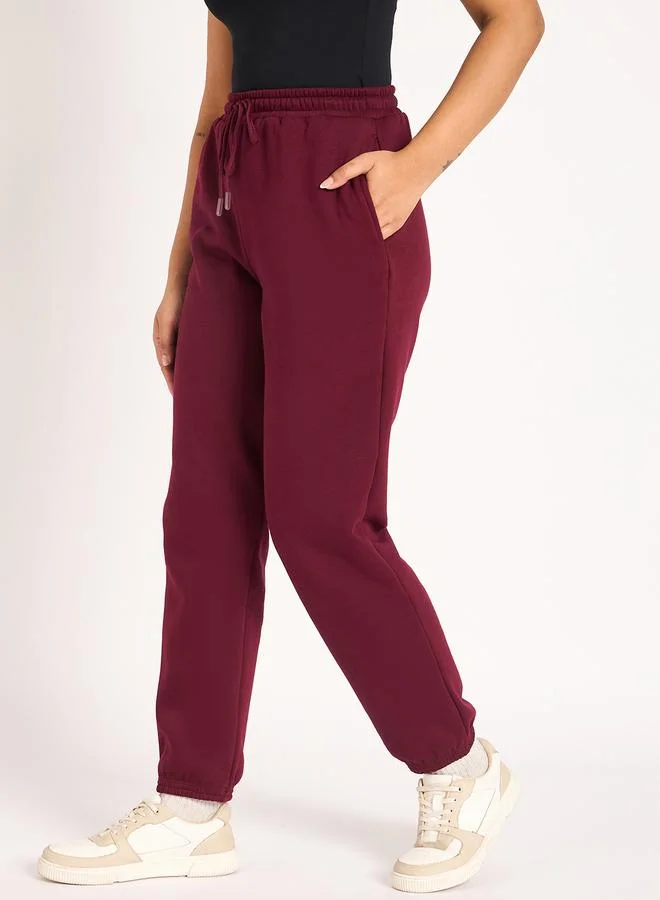 Femmella  Women Burgundy Fleece Joggers for Women | Best Price UAE