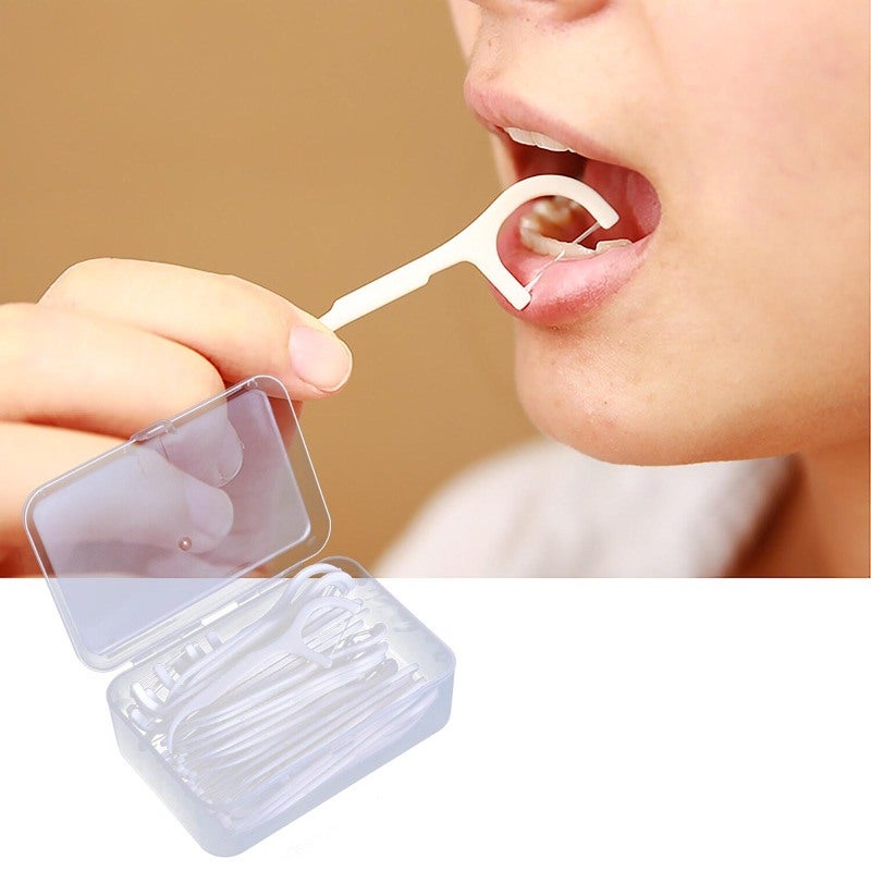50pcs Toothpick 2-In-1 Dental Floss Picks High Toughness Interdental Brush Teeth Stick Oral Care Tools Professional Toothpicks Sticks with Portable Case Dental Picks Perfect for Family Hotel Travel - Image 2