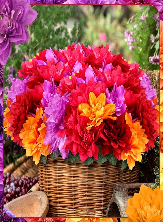 Maysing 6pcs Spring Flora Dahlia Artificial Flowers for Outside 42 Heads Silk Dahlias Outdoor Indoor Decorations for DIY Bouquets Centerpiece Garden Window Box, Mixed color(Red, Rose Red, Purple, Orange) - Image 4