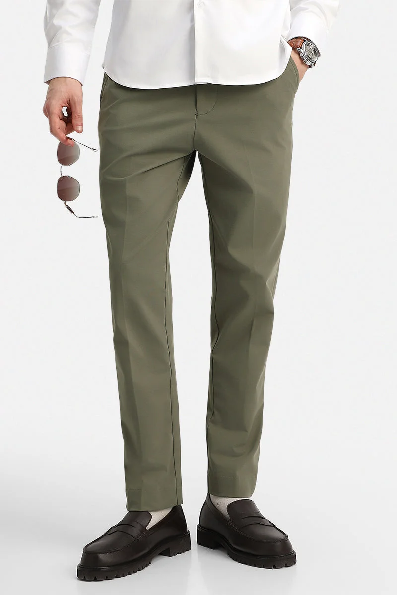 سنيتش Olive Solid Regular Fit Casual Trousers