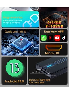Mi VAZA Wireless CarPlay Box - Wireless Android Auto - 3-in-1 Car AI Box - Car Link Kit - Android 13.0 - Car Adapter Box - Support 5G/2.4G Wifi, Bluetooth 5.0, Mirco SD Card, 4G LET - 8+128GB  - Image 3