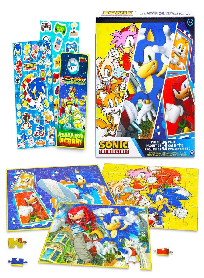Sonic The Hedgehog Puzzle for Kids Set - Bundle with 3 Sonic Jigsaw Puzzles, Stickers, More | 1: 48 Pc and 2: 100 Pc Sonic Puzzles for Kids - Image 1