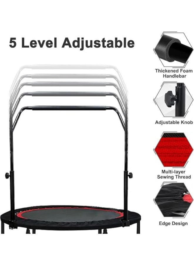 Midwest Foldable Fitness Trampoline with Adjustable Safety Handrail & Resistance Bands | Indoor Rebounder Exercise Trampoline for Adults | Full Body Cardio, Strength & Home Workout Equipment - Image 2