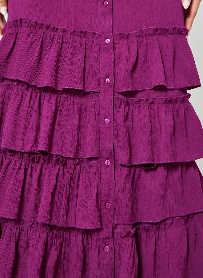Styli Purple Buttoned Ruffled Tiered Hem Maxi Dress - Image 5