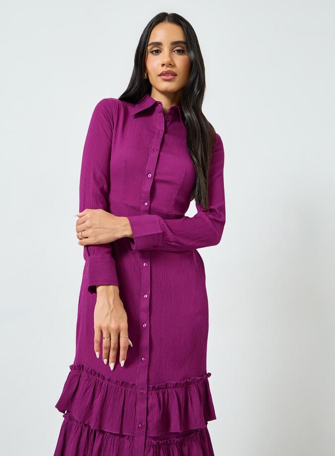 Styli Purple Buttoned Ruffled Tiered Hem Maxi Dress - Image 2
