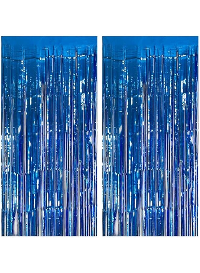حزمة 2 ديكورات الحزب الأزرق إمدادات ديكور الحزب المحيط الحزب الأزرق تدفقات ديكورات عيد الميلاد Tinsel ورق ستائر حافة كشك الصور أدوات الاحتفال ديكورات الحزب - Image 1