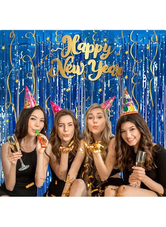 حزمة 2 ديكورات الحزب الأزرق إمدادات ديكور الحزب المحيط الحزب الأزرق تدفقات ديكورات عيد الميلاد Tinsel ورق ستائر حافة كشك الصور أدوات الاحتفال ديكورات الحزب - Image 4