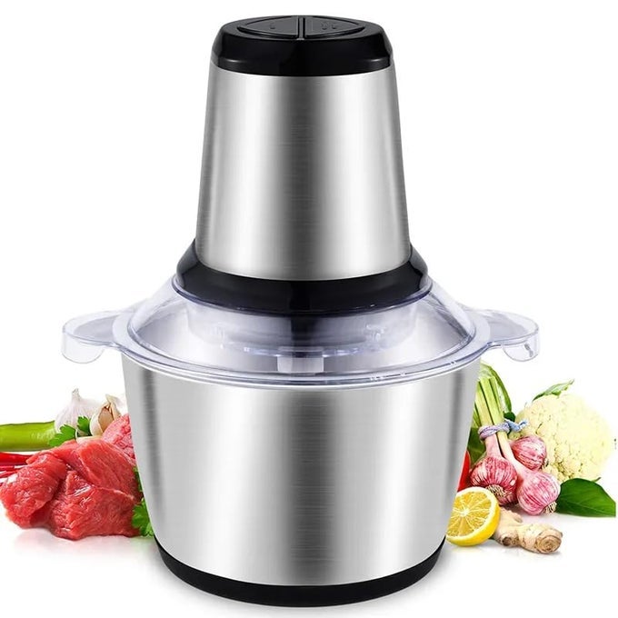 MEAT PROCESSOR MEAT GRINDER ELECTRIC FOOD CHOPPER 2L STAINLESS STEEL MEAT BLENDER FOOD PROCESSOR FOR MEATVEGETABLE ONION GARLIC SALAD BABY FOOD FRUIT NUTS WITH 4 SHARP BLADE