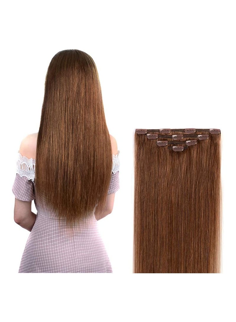 Estelle Clip in Hair Extensions Remy Human Hair for Women Silky Straight Long Human Hair Clip on Extensions 100 grams 4 pieces Light Brown - Image 1