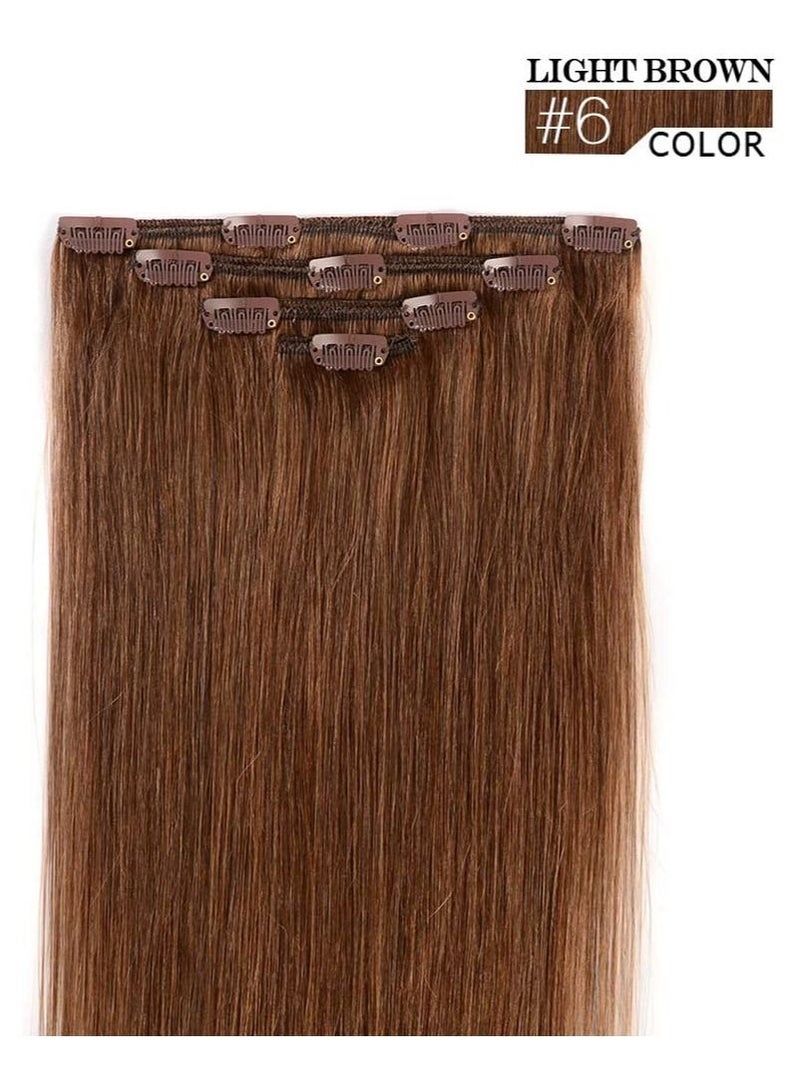 Estelle Clip in Hair Extensions Remy Human Hair for Women Silky Straight Long Human Hair Clip on Extensions 100 grams 4 pieces Light Brown - Image 2
