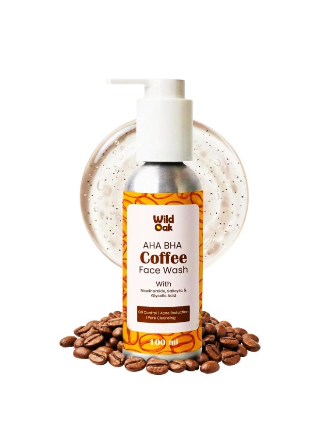 WILD OAK WildOak AHA BHA Exfoliating Coffee Face Wash | 100ml | With Niacinamide, Salicylic & Glycolic Acid | Gentle Daily Face Cleanser | For Glowing Skin, Oil Control, Pore Cleansing & Acne Reduction - Image 1