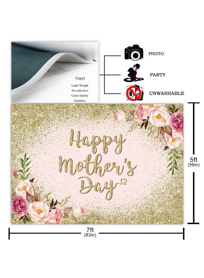 Avezano Glitter Gold Happy Mother'S Day Backdrop For Thanks Mother Party Photoshoot Photography Background Blush Pink Golden Glitters Dots Floral Mom'S Day Party Decorations Backdrops (7X5Ft)  - Image 3
