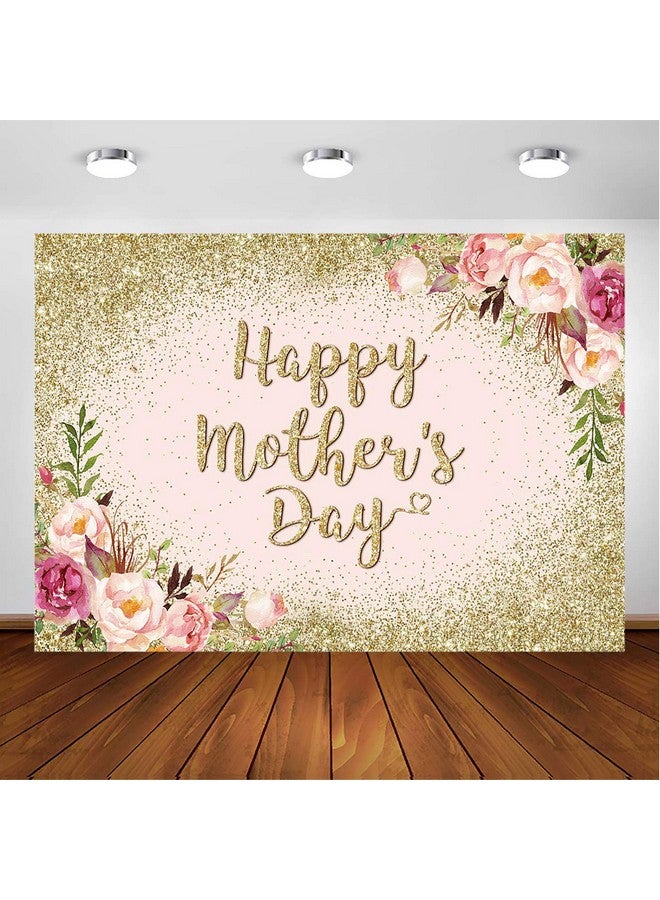 Avezano Glitter Gold Happy Mother'S Day Backdrop For Thanks Mother Party Photoshoot Photography Background Blush Pink Golden Glitters Dots Floral Mom'S Day Party Decorations Backdrops (7X5Ft)  - Image 2