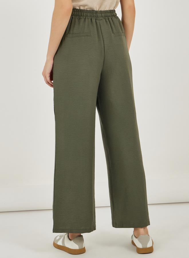 Styli Textured Wide Leg Pants with Elasticated Waistband & Drawcord - Image 4