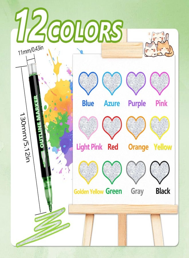 PTAZSCTC Outline Shimmer Markers,12 Colors Glitter Markers Outline Glitter Pens,Gel Pens for Coloring,Metallic Marker Pen for Gifts Birthday, Trendy Stuff for Art Supplies,Painting - Image 2