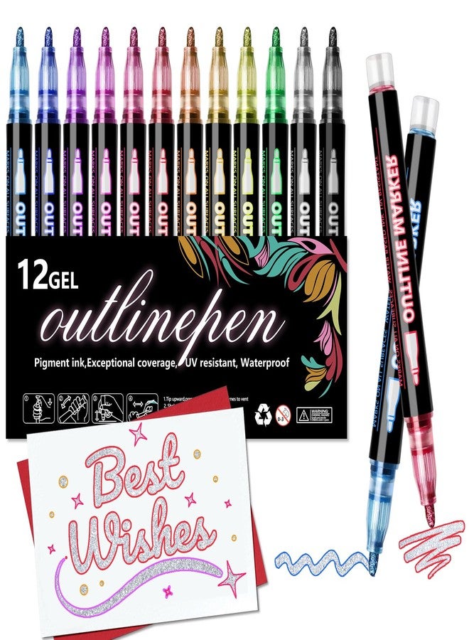 PTAZSCTC Outline Shimmer Markers,12 Colors Glitter Markers Outline Glitter Pens,Gel Pens for Coloring,Metallic Marker Pen for Gifts Birthday, Trendy Stuff for Art Supplies,Painting - Image 1