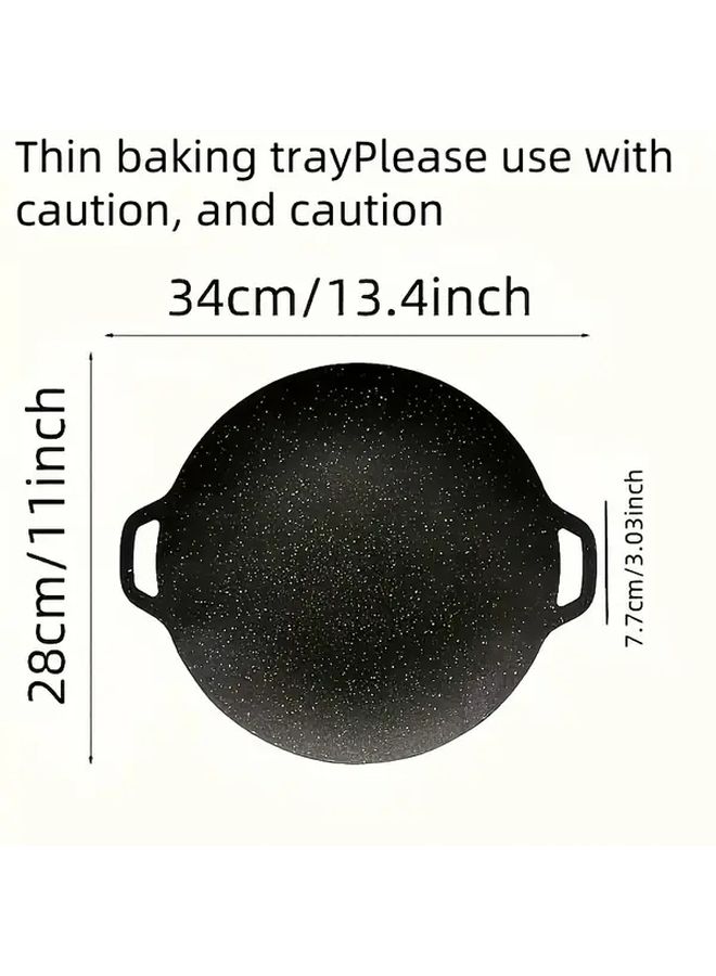 Black Cast Iron Grill Pan With 2 Steel Lids Non Stick Korean Style Round Grill Plate - Image 3