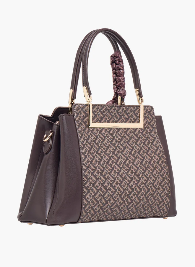 Flora Bella By Shoexpress Monogram Print Tote Bag with Scarf Accent