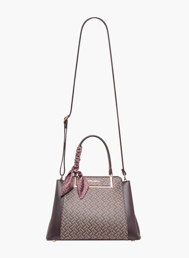Flora Bella By Shoexpress Monogram Print Tote Bag with Scarf Accent