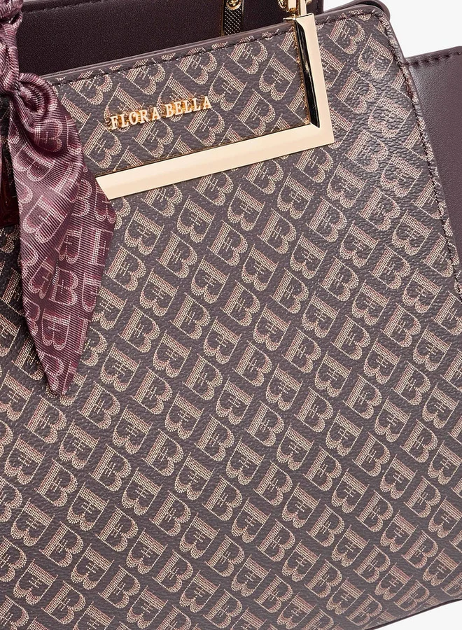 Flora Bella By Shoexpress Monogram Print Tote Bag with Scarf Accent