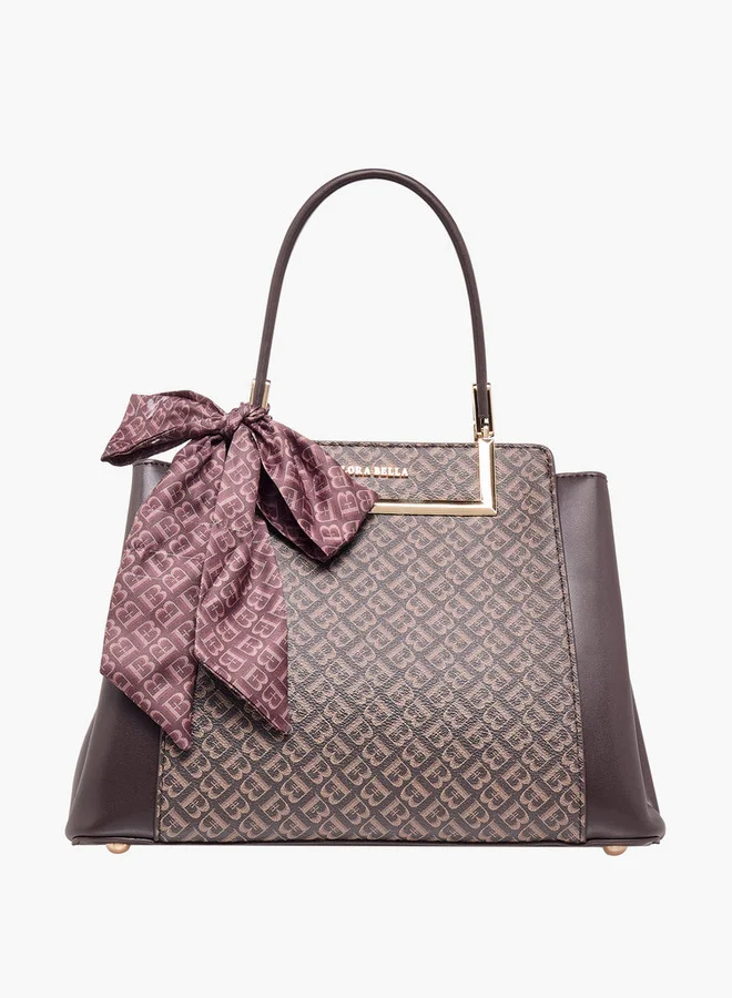 Flora Bella By Shoexpress Monogram Print Tote Bag with Scarf Accent