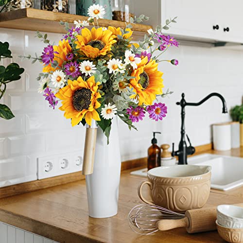 CEWOR Artificial Sunflowers Bouquet Fake Cemetery Flower Bouquet with Sunflowers for Bridal Bouquets Wedding Centerpieces Decor Party Table Gravesites Fall Floral Arrangements Home Decoration - Image 5