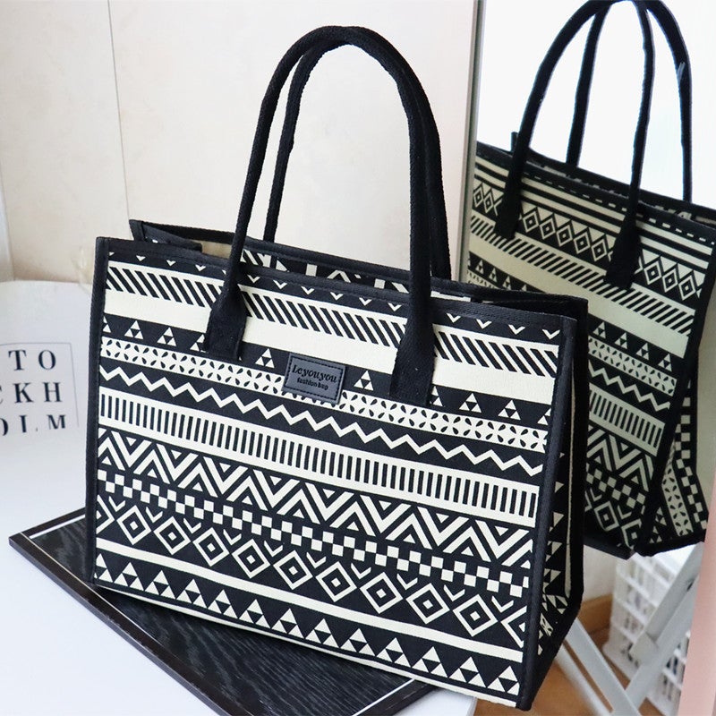 Retro Personalized High-Quality Canvas Tote Bag For Women Large-Capacity Handbag For Work Commuting Travel Shoulder Bag - Image 2