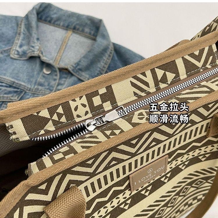 Retro Personalized High-Quality Canvas Tote Bag For Women Large-Capacity Handbag For Work Commuting Travel Shoulder Bag - Image 5