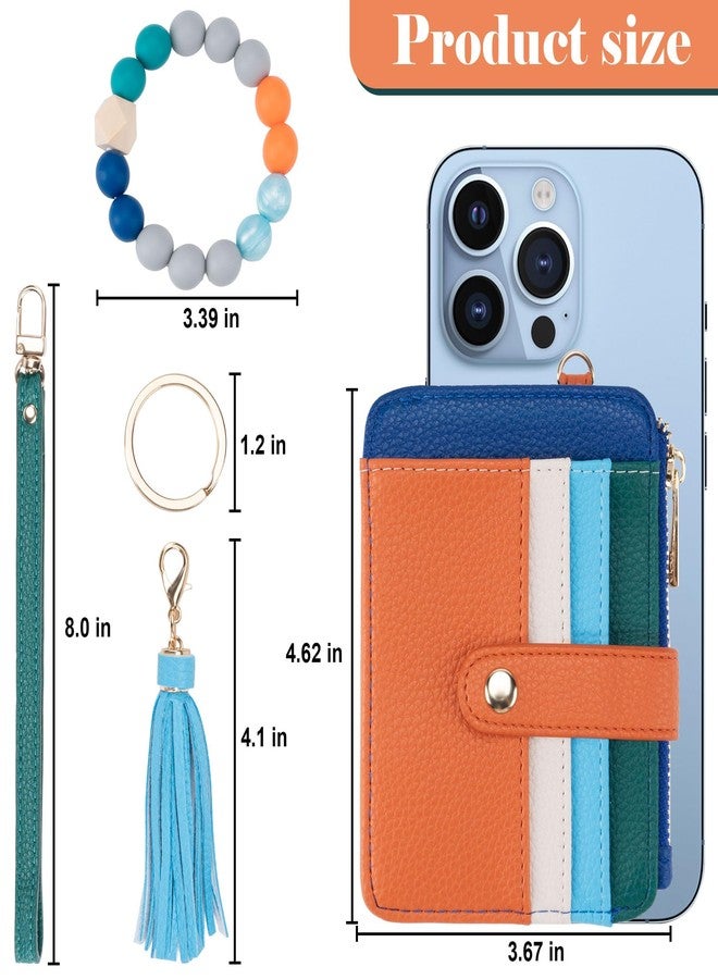 Airkit Keychain Wallet with Bracelet RFID Blocking Wristlet Credit Purse Card Holder, Silicone Bead Tassel Key Ring for Women - Image 2