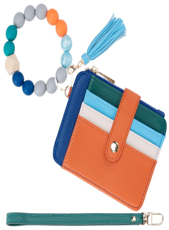 Airkit Keychain Wallet with Bracelet RFID Blocking Wristlet Credit Purse Card Holder, Silicone Bead Tassel Key Ring for Women - Image 1