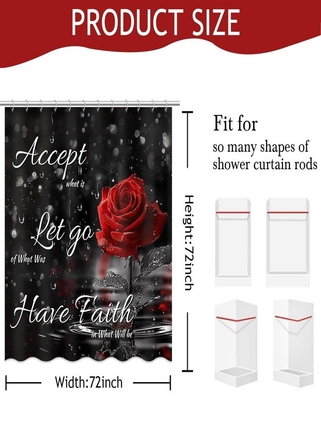 Mocsicka Rose Shower Curtain for Valentines Day Bath Decorations Romantic Floral Valentines Day Shower Curtain for Girls Black and Red Bath Curtain Waterproof Fabric, 72''X 72'' - Image 2