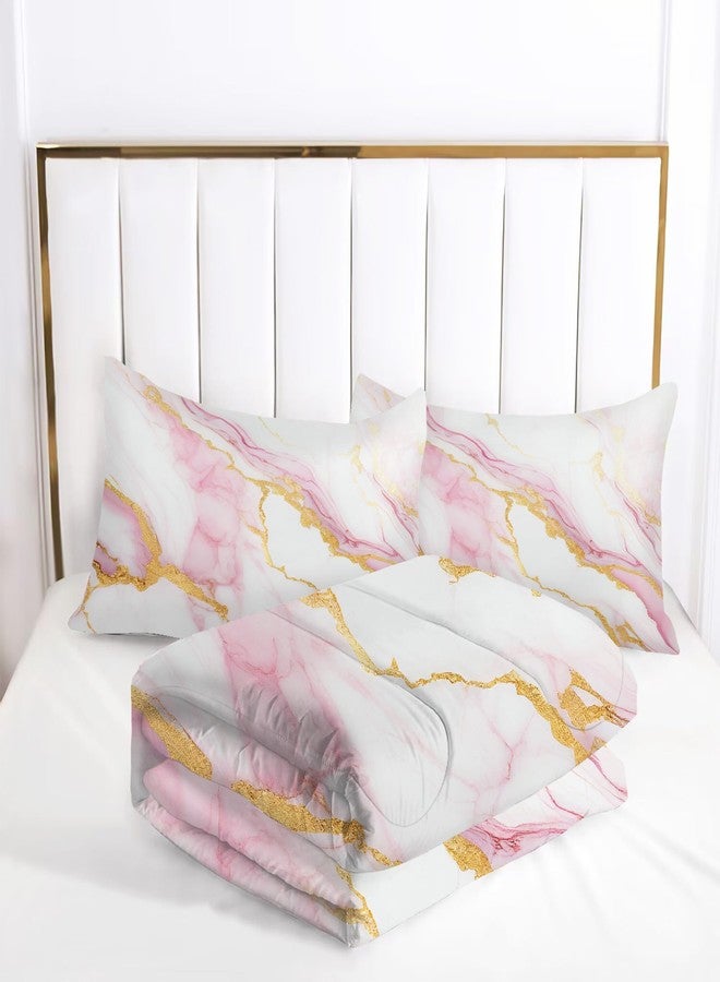 EDGZKO Girls Comforter Set Twin: Pink Marble Twin Bedding Sets for Teen Girls Tween Kids Pink and Gold Glitter Abstract Marbling Pastel Quilt Bed Set 1 Comforter & 1 Pillow Case - Image 3