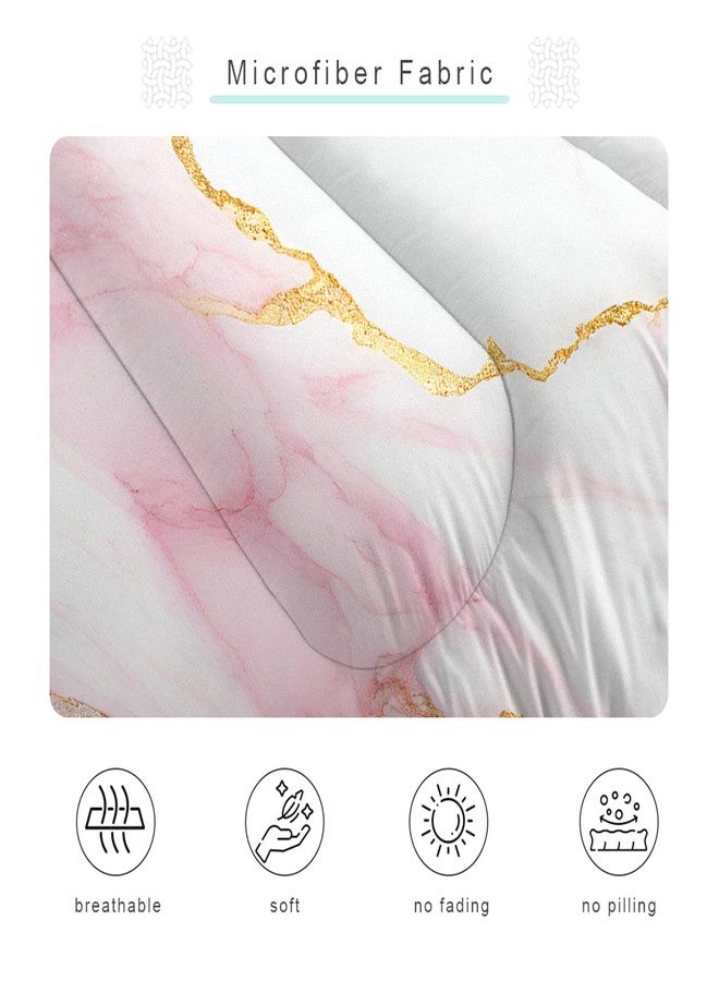 EDGZKO Girls Comforter Set Twin: Pink Marble Twin Bedding Sets for Teen Girls Tween Kids Pink and Gold Glitter Abstract Marbling Pastel Quilt Bed Set 1 Comforter & 1 Pillow Case - Image 5