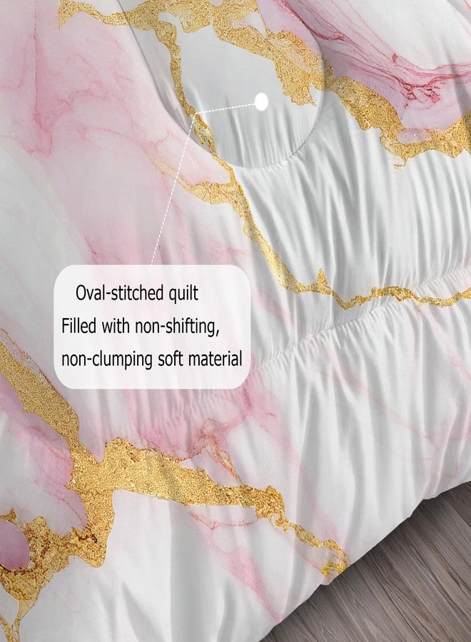 EDGZKO Girls Comforter Set Twin: Pink Marble Twin Bedding Sets for Teen Girls Tween Kids Pink and Gold Glitter Abstract Marbling Pastel Quilt Bed Set 1 Comforter & 1 Pillow Case - Image 4