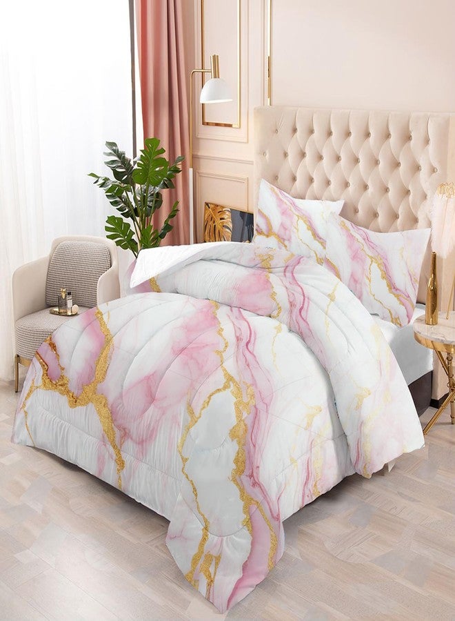 EDGZKO Girls Comforter Set Twin: Pink Marble Twin Bedding Sets for Teen Girls Tween Kids Pink and Gold Glitter Abstract Marbling Pastel Quilt Bed Set 1 Comforter & 1 Pillow Case - Image 2
