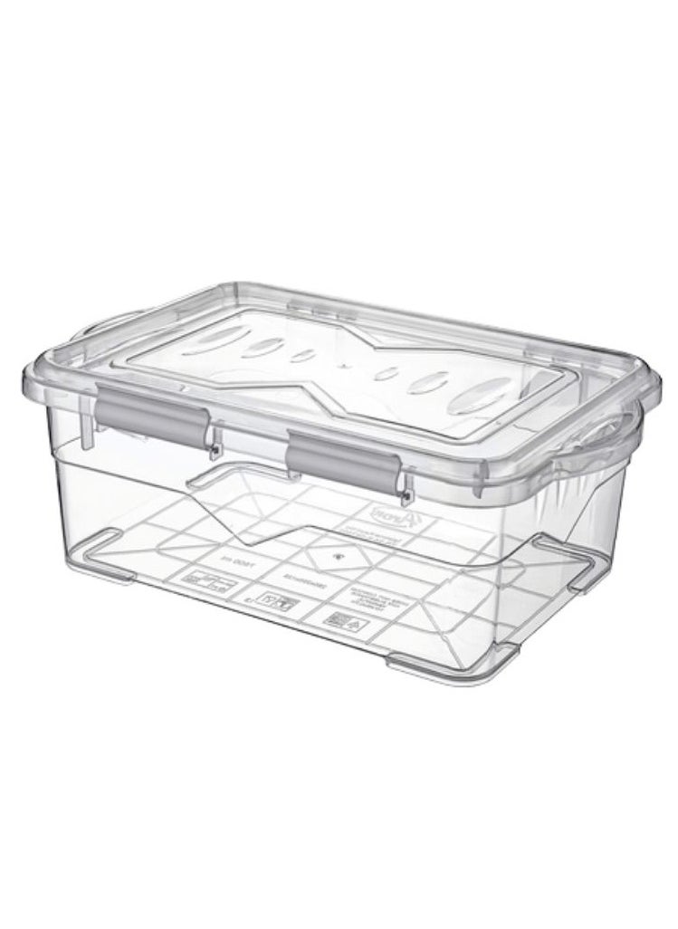 Titiz Reusable container box BPA free food storage container airtight seal lid & clips dishwasher & freezer safe transparent/grey. 7.5 liter  - Image 1