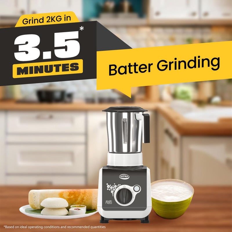 Ultra ULTRA Stealth neo MixerGrinder,750W,AISI304 Food Grade SS Jars &Blades,Serrated Stainless Steel Blades,Lesser noise,ABS Body,3Jars Small (0.5L),Medium (0.8L), Large(1.5L), 5Year Motor Warranty - Image 2