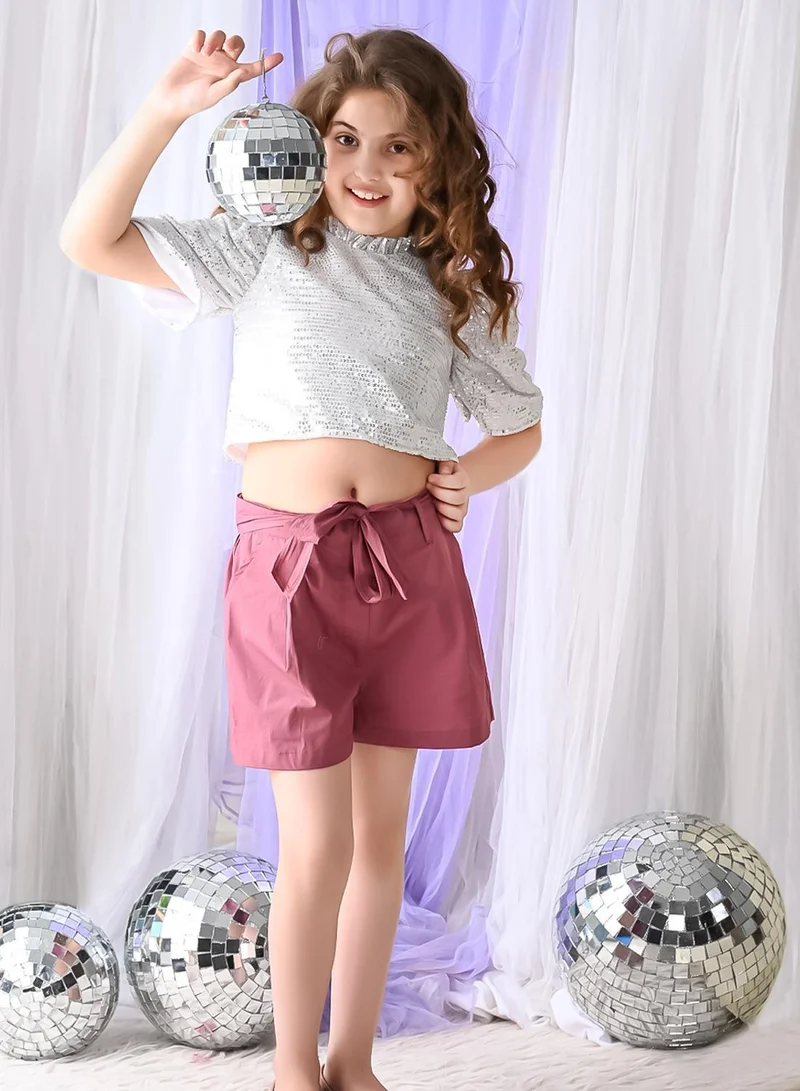 ليل بيكس Sequin Puff Sleeves Top with Shorts Set