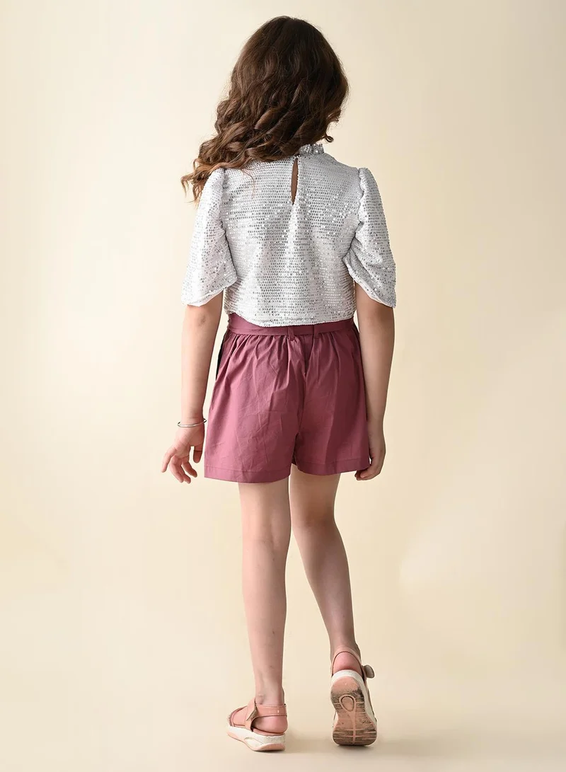 ليل بيكس Sequin Puff Sleeves Top with Shorts Set