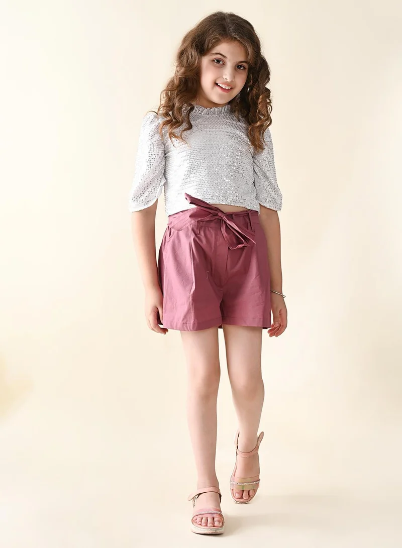 ليل بيكس Sequin Puff Sleeves Top with Shorts Set