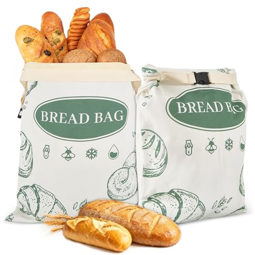 CUIJIALAHA 2 Pack Zippered Beeswax Bread Bags 17×13 Inch Large Cotton Sourdough Bread Bags Reusable Bread Storage Bags for Homemade Bread Freezer Safe for Bagel Croissant & Baguette Kitchen Baking Supplies - Image 1