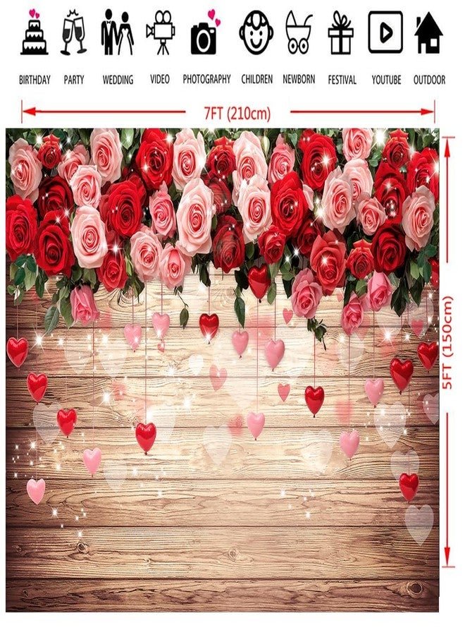 Dudaacvt 7x5ft Happy Valentine's Day Backdrops Brown Wood and Red Rose Flower Love Heart Backdrop Valentines Birthday Wedding Bridal Shower Party Decorations Banner D794 - Image 5