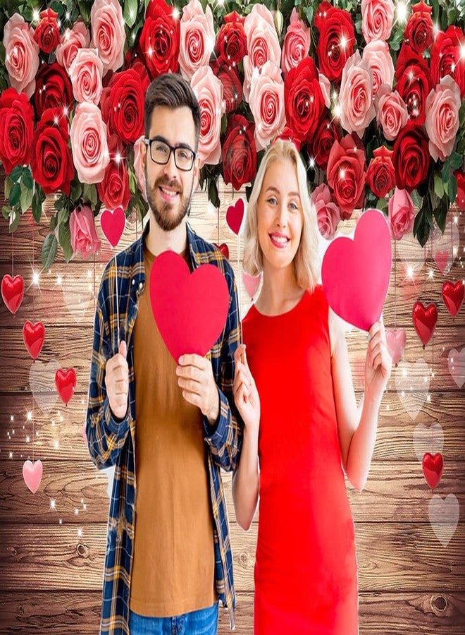 Dudaacvt 7x5ft Happy Valentine's Day Backdrops Brown Wood and Red Rose Flower Love Heart Backdrop Valentines Birthday Wedding Bridal Shower Party Decorations Banner D794 - Image 3