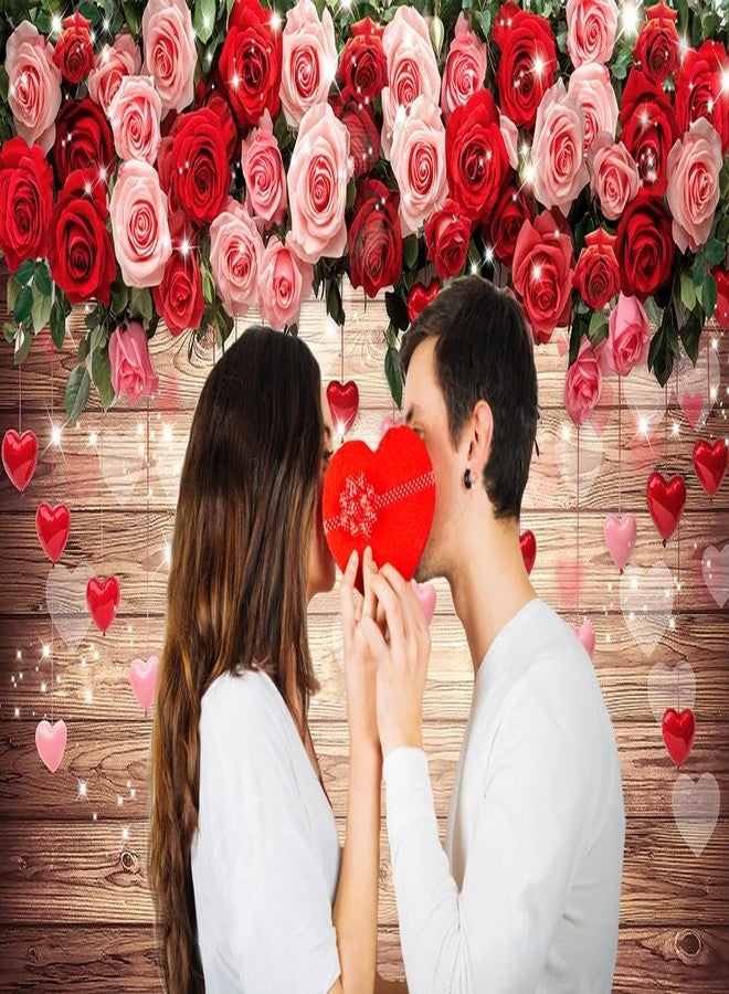 Dudaacvt 7x5ft Happy Valentine's Day Backdrops Brown Wood and Red Rose Flower Love Heart Backdrop Valentines Birthday Wedding Bridal Shower Party Decorations Banner D794 - Image 4