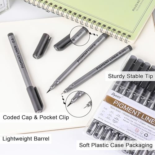 Dyvicl Micro-Pen Fineliner Pens, Black Pigment Liner Multiliner Archival Ink Micro Fine Point Pens for Drawing, Sketching, Journaling, Doodling, 9 Pack - Image 3